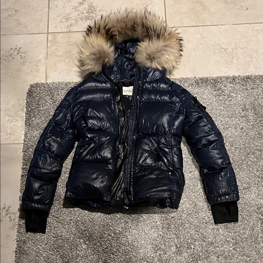 SAM Dark Blue Puffer Jacket with Fur Hood